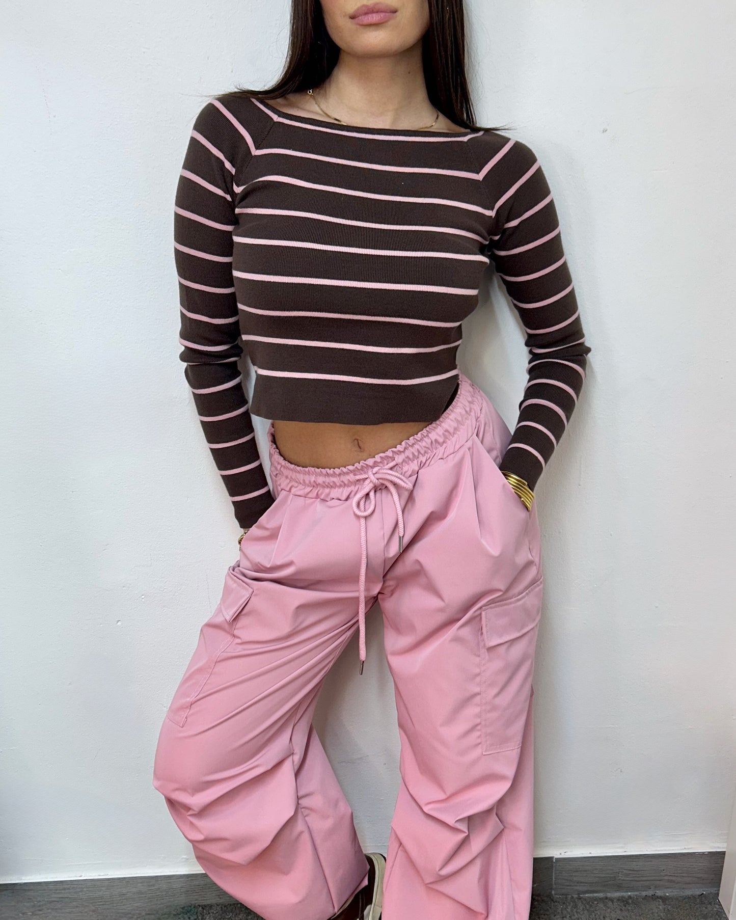 PULL CROP RIGATO PINK