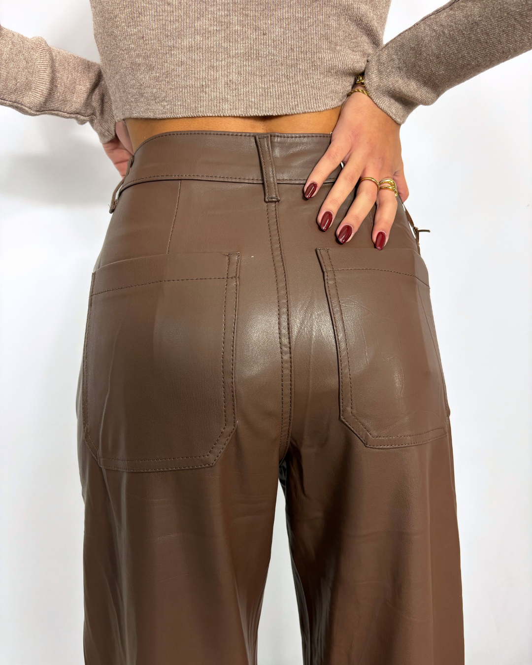 PANTALONE PALAZZO ECOPELLE BROWN