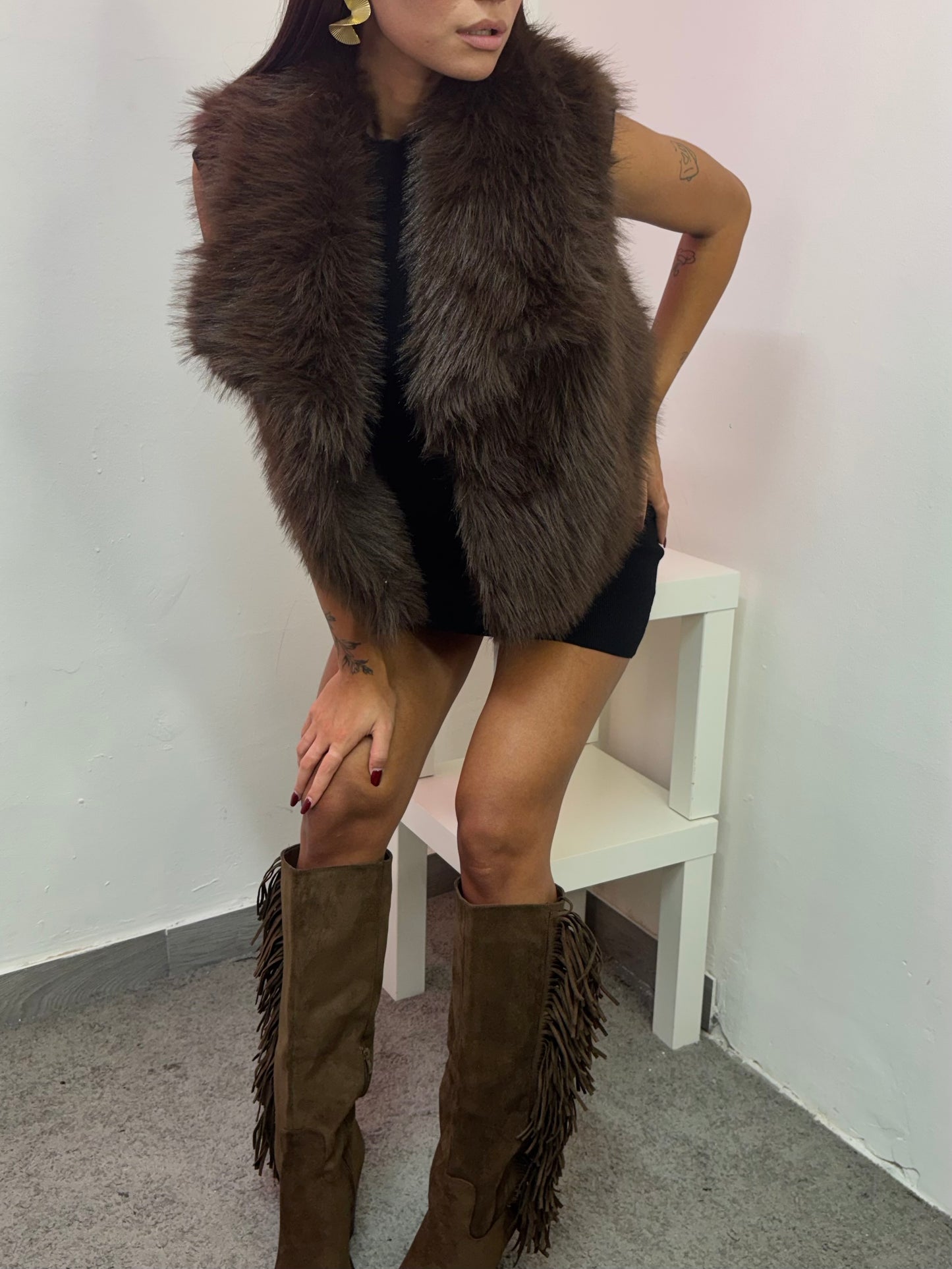 GILET PELLICCIA MARRONE