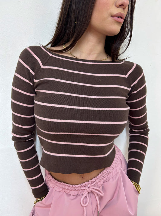 PULL CROP RIGATO PINK