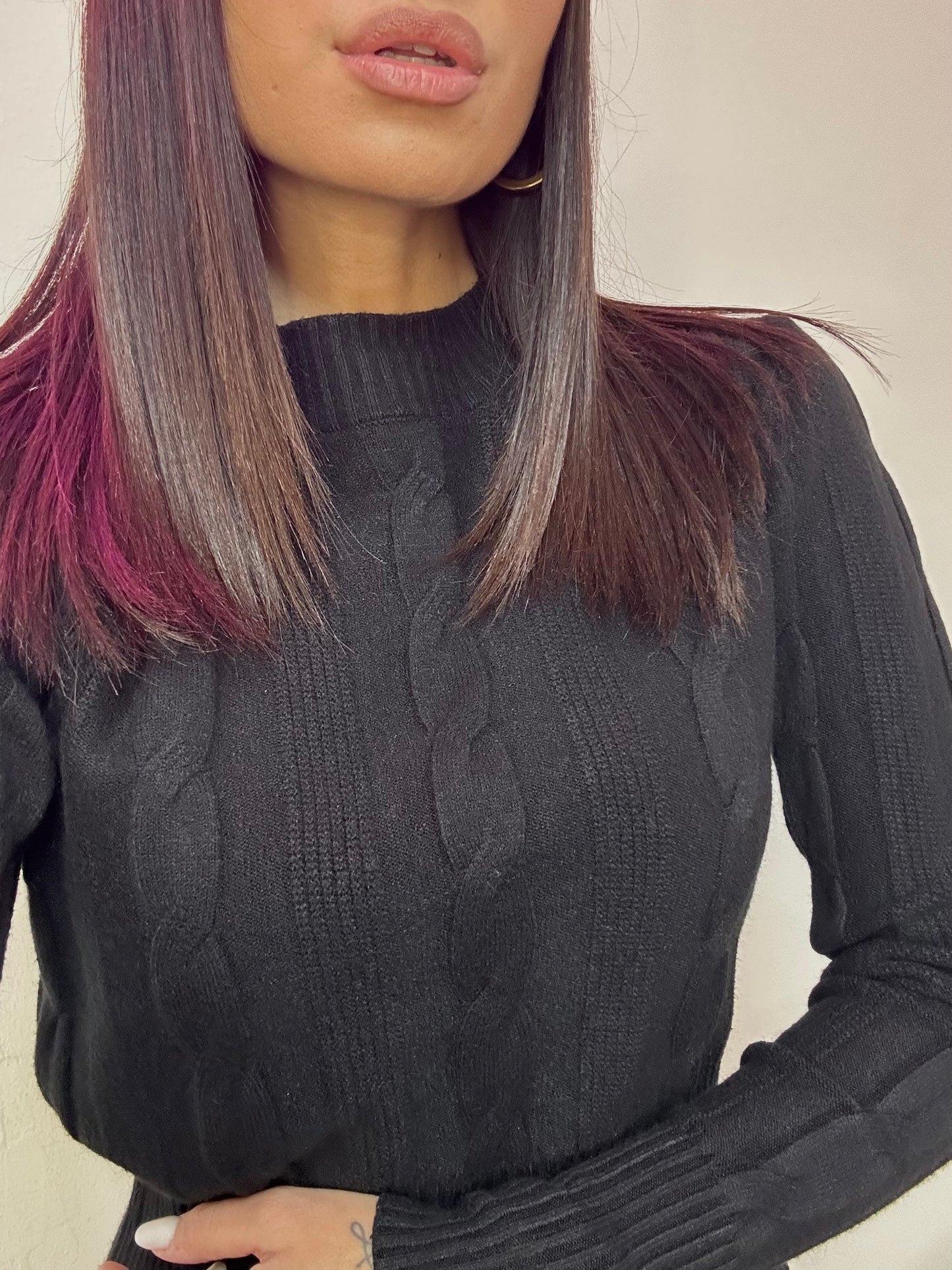 PULL TRECCIA CROP BLACK