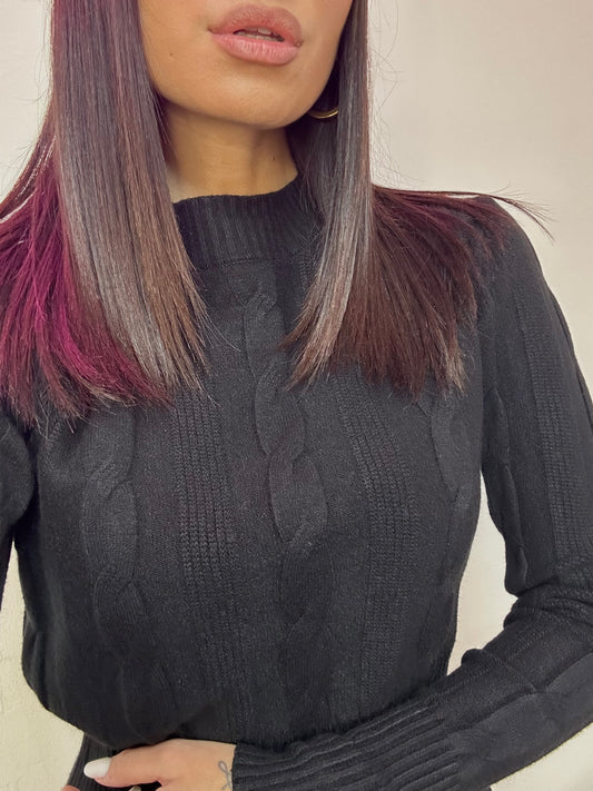 PULL TRECCIA CROP BLACK